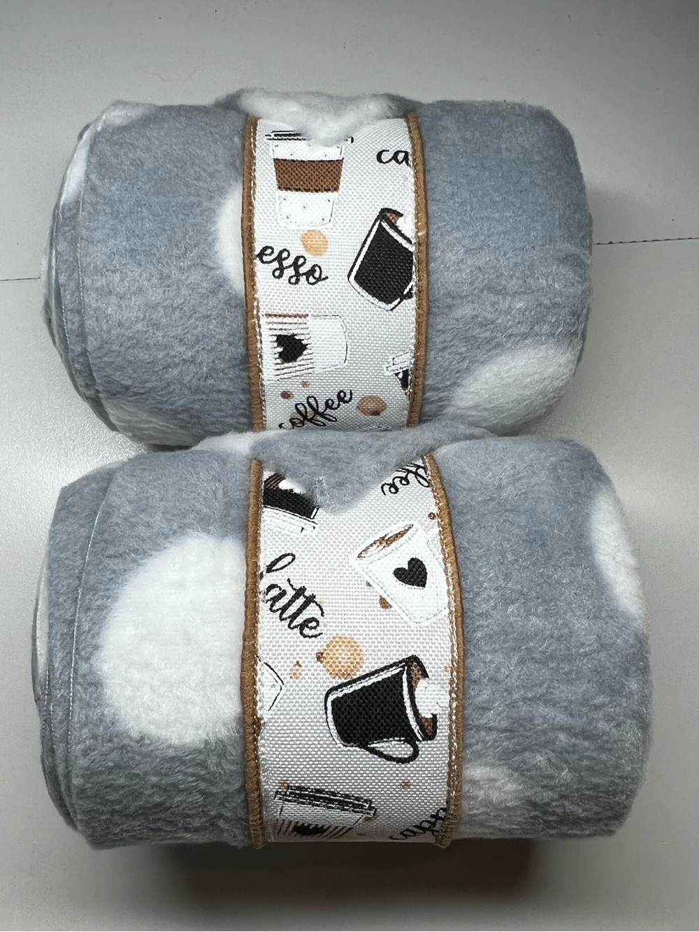 Cozy Gray Coffee Print Equine Polo Wraps - Set of 2